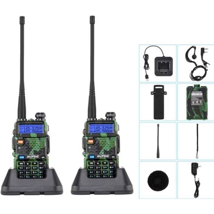 2pcs Baofeng UV-5R Talkie-walkie Professionnel FM radio VHF/UHF avec double  bande, affichage, veille et horloge intégrée - Cdiscount Téléphonie
