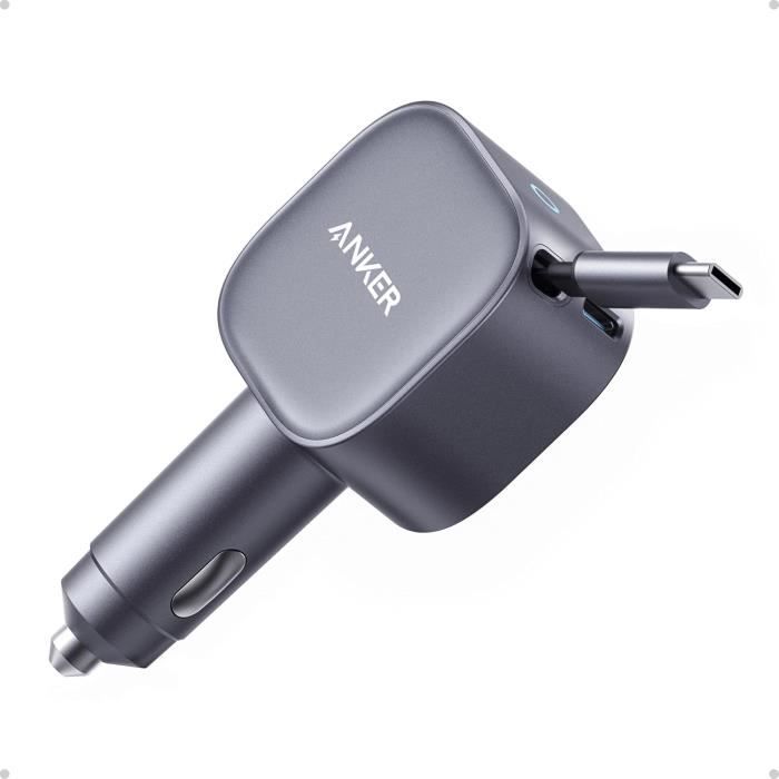 Anker Chargeur Allume Cigare Rapide Ultra Compact Type C avec Câble Rétractable Intégré Chargeur Voiture pour iPhone séries 1