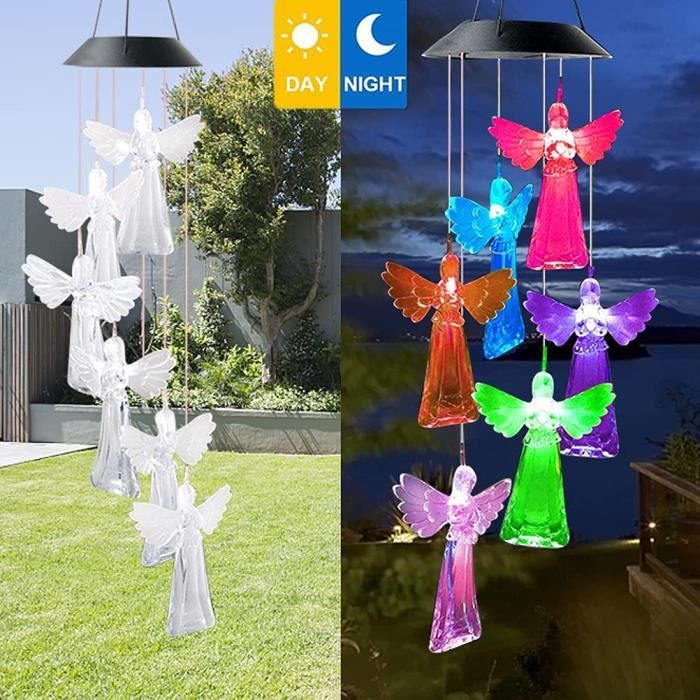 Carillon Solaire à LED Couleur Changeante - Décoration Extérieure Jardin, Acier Inoxydable Et Acrylique, 6-8h Autonomie