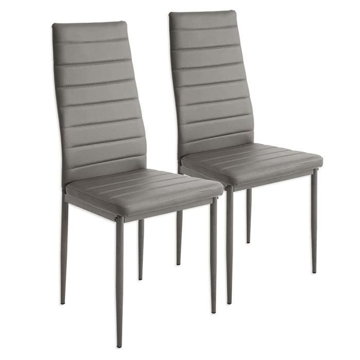 lot de 2 chaises de salle à manger en simili gris - laizere - style moderne - pieds en métal laqué