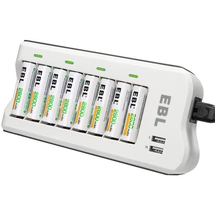 EBL 8PCS Piles Rechargeables AA 2800mAh+ Chargeur de Piles 8 Slots, avec 2  USB Ports pour Accus AA-AAA-Ni-MH et Smartphone Table74 - Cdiscount Jeux -  Jouets