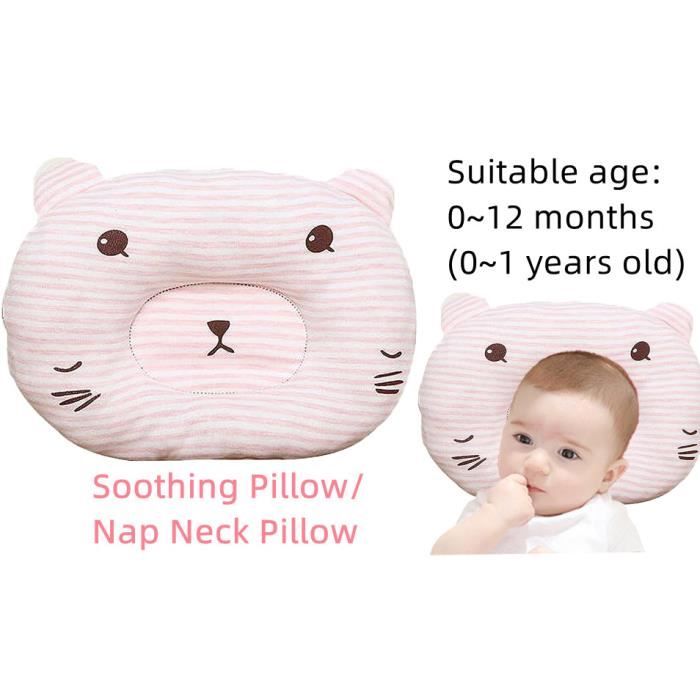 Oreiller Ergonomique Bébé Forme Ours - Viscoélastique, Anti Tête Plate - Rose