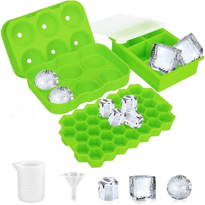 Kurtzy - Lot De 4 Bacs à Glaçons En Silicone Avec Couvercles - Parfaits Pour Cocktails, Whisky Et Préparations Bébé - Empilables Et Sans BPA