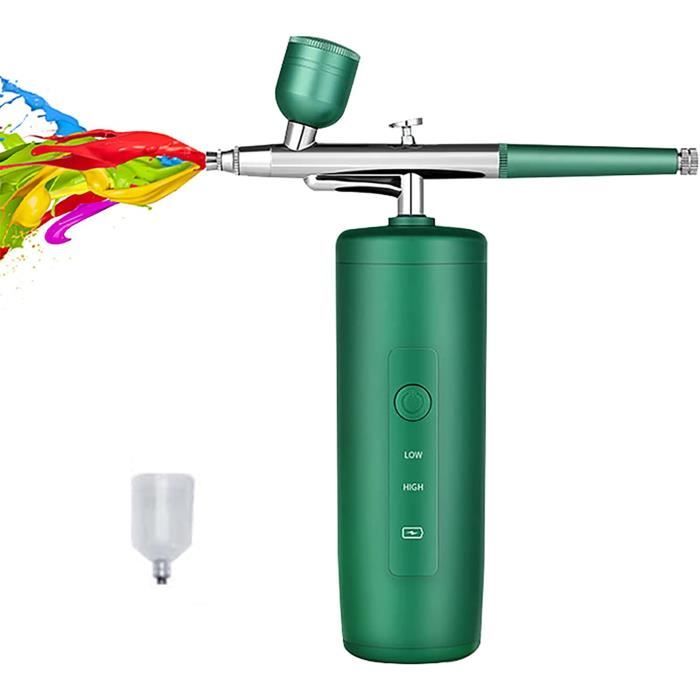 Kit Aérographe Sans Fil Rechargeable USB – Polyvalent Pour Maquillage, Ongles, Gâteaux Et Modélisme (Vert