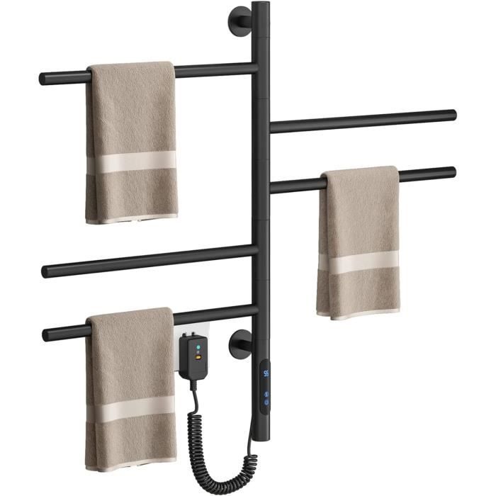 Sèche-Serviettes Électrique ESOP 5 Barres Pivotantes - 85W, Thermostat 30-70°C, Écran LED, Noir