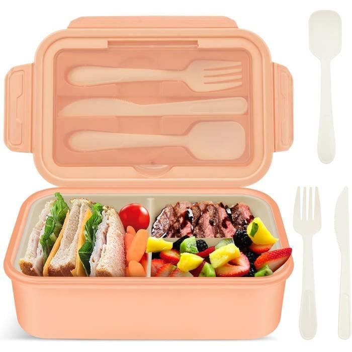 Lunch Box, Bote Djeuner En Plastique Pour Enfant Adulte, Bote Repas Avec  Trois Compartiments Et Des Couverts(fourchette Et Cuillre), Sans Bpa, Pour