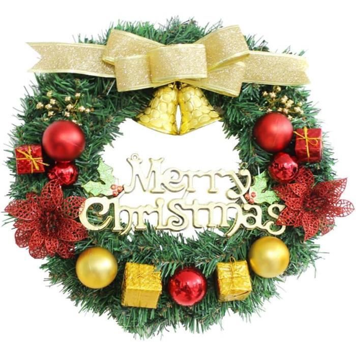 Couronne De Noël Lumineuse 30 Cm Avec Guirlandes LED - Structure Métal, Décor Paillettes Et Nœud Rouge - 2 Guirlandes De 3 M (30 LEDs) - À Accrocher Porte, Fenêtre, Mur, Cheminée
