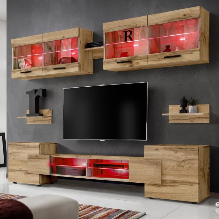 Meuble TV Komodee Fondi 3 Éléments - Avec Casier à Vin Amovible - Style Scandinave Bleu
