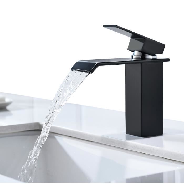 XJTNLB Robinet Cascade Salle Bain Robinets De Lavabo Pour Salle De Bain Monocommande Chaud Et Froid Mitigeur Cascade Lavabo,Blanc Chromé,Haut