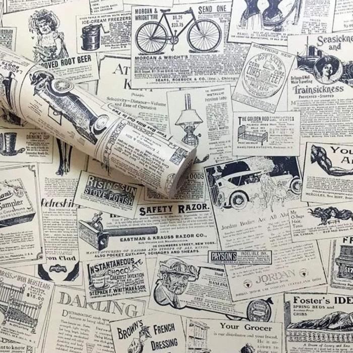Papier peint de journal autocollant vintage en vinyle, Auto-adhésif Papier  Peler & Coller Fond d'écran pour le décor de [76] - Cdiscount Bricolage