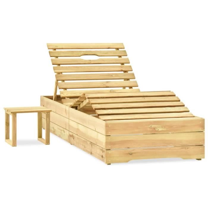 3545Luxe® Transat Bains de soleil Chaise longue de jardin  Fauteuil Relax Fauteuil de jardin avec table Bois de pin imprégné de ver