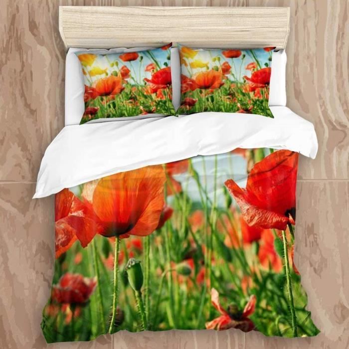 Housse de Couette, Champ de Coquelicots de Fleurs de Printemps dans Les