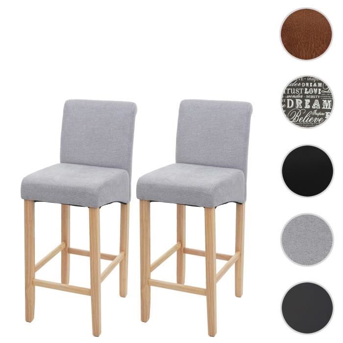 Lot de 2 tabourets de bar HWC-C33 en bois et tissu gris clair
