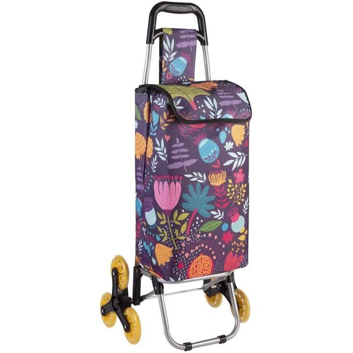 Chariot de Course, Poussette de marché Isotherme 6 Roues Motif Floral avec  Poche de Rangement 43L[80]