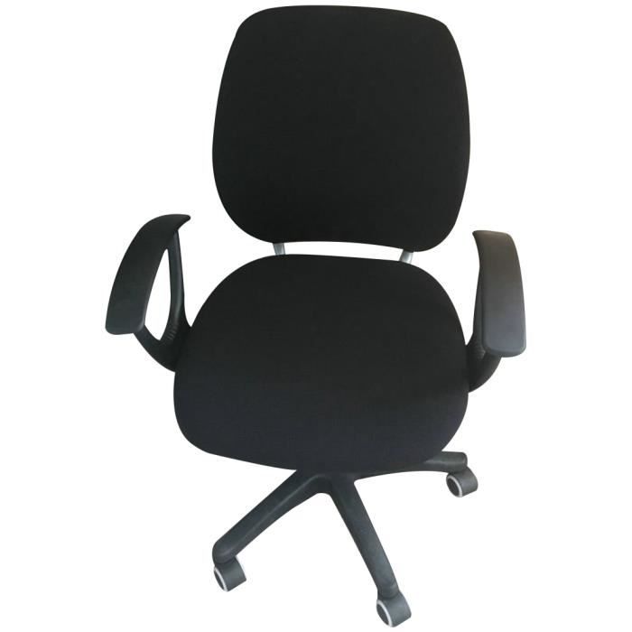 Housse De Chaise Bureau Universelle - Polyester Élastique - Lavable - Noir - Avec Housses Accoudoirs