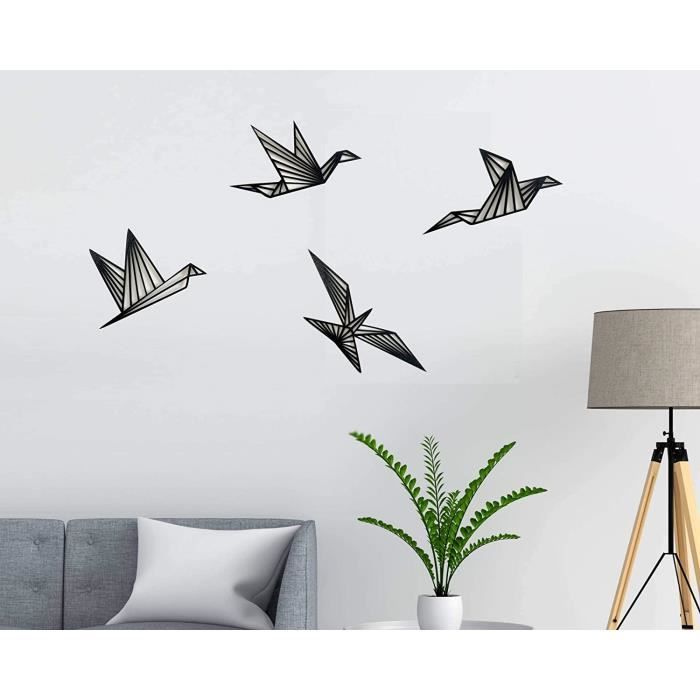 Lot de 4 oiseaux décoratifs muraux Décoration murale Oiseaux Bois  Décoration murale origami Décoration murale minimaliste 111 - Cdiscount  Maison