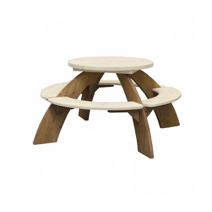 Table Pique-Nique Enfant AXI - Orion ronde en Bois marron & blanc - Parasol inclus