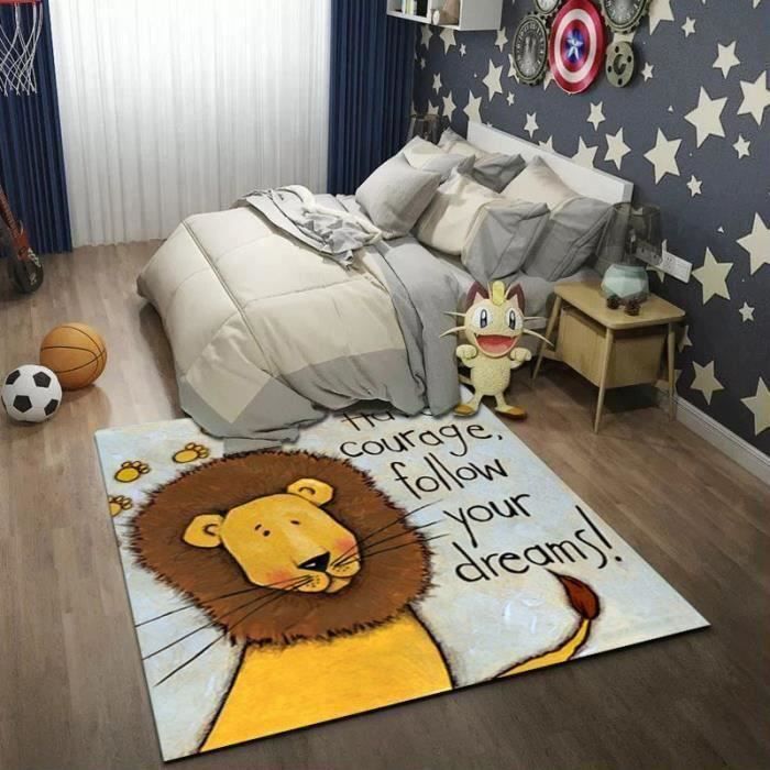 Wh Tapis Enfant Chambre Bebe Tapis Jaune Impression Lion Tapis De Sol En Fibre De Polyester Tapis Bebe De Jeu 1x160cm Cdiscount Maison