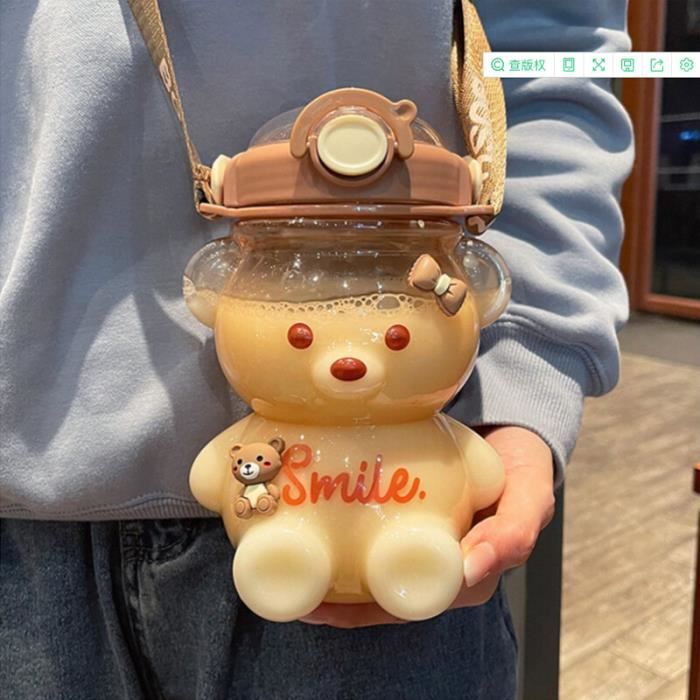 Vnurnrn Tigre Animal Noir Sauvage Bouteille D'eau Isotherme Avec Paille En Acier Inoxydable Gourde 600ML, Sans Bpa Gourdes Eau Pour Enfant Sport Randonnée École Bureau