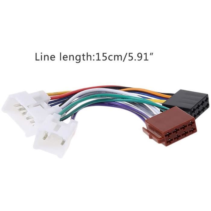 Adaptateur Autoradio 16 Broches Vers ISO - Câble Avec Commandes Volant Et Ligne Inverse (20cm)