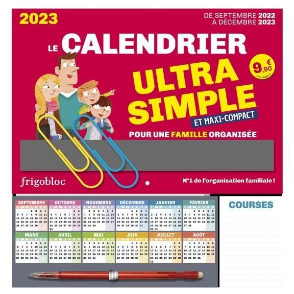 Frigobloc Le mini calendrier Ultra Simple pour une famille organisée ! (de  sept. 2022 à déc. 2023) - Cdiscount