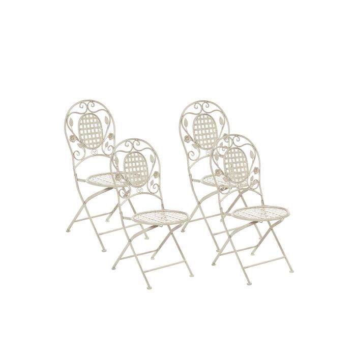 Lot de 4 chaises de jardin pliantes en acier blanc cassé BIVIO Lot de 4 chaises de jardin pliantes en acier blanc cassé BIVIO