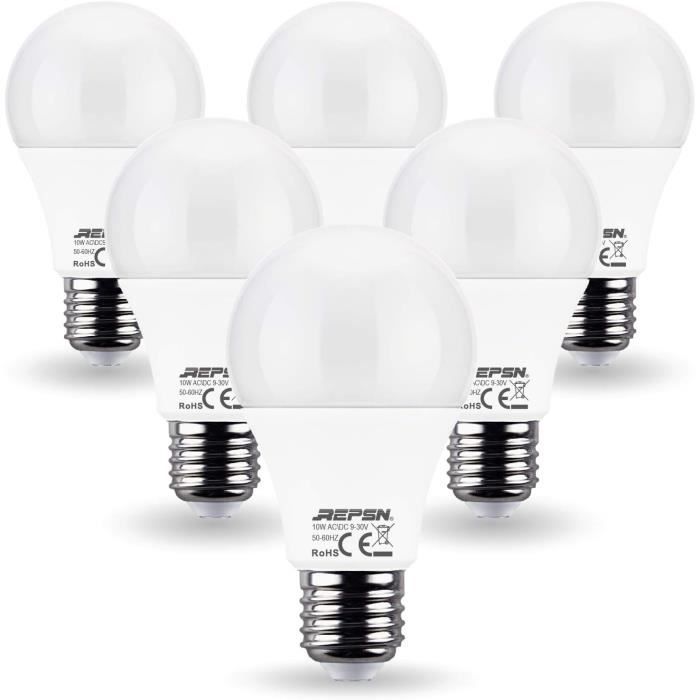 ® AcDc 12V 24V 10W=60W Ampoules 6000K Led E27 Basse Tension Edison Screw Dans Les Ampoules