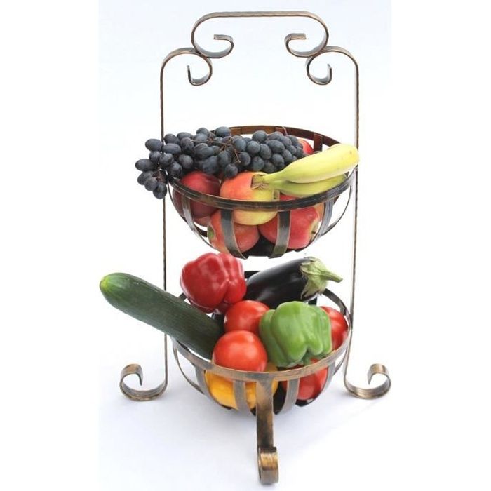 etagère corbeille à fruits 10-320 corbeille à légumes 62 cm etagère de cuisine avec 2 corbeilles coupe à fruits corbeille