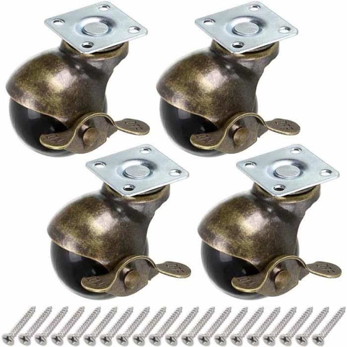Lot De 4 Roulettes à Bille Pivotantes 360° – ELEOPTION, 2 Pouces, Montage Sur Plaque, Charge 120 Kg