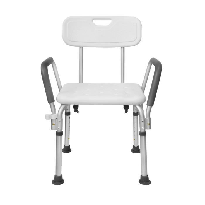 Tabouret de douche - HENGMEI - Modèle C - Réglable en hauteur - Dossier & accoudoirs - Pieds antidérapants
