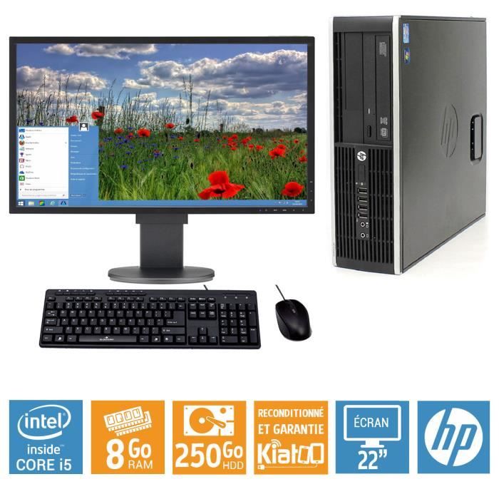 Ordinateur de bureau HP ELITE 8100 intel core I5 8 go ram 250 go disque dur TFT 22  pc de bureau reconditionnée W10 - Hewlett packard