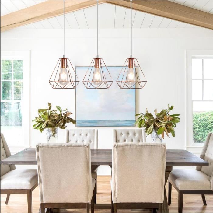 IDEGU E27 Lampe Suspension Luminaire Industrielle Salon Lustre Plafonnier En Cage Diamant Style Vintage Pour Salon Chambre - Maison