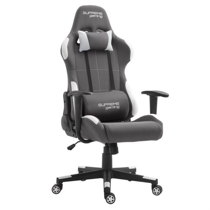 Chaise De Bureau Gaming Swift Fauteuil Ergonomique Avec Coussins Siege Style Racing Racer Gamer Chair Revetement Tissu Gris Blanc Prix Pas Cher Cdiscount