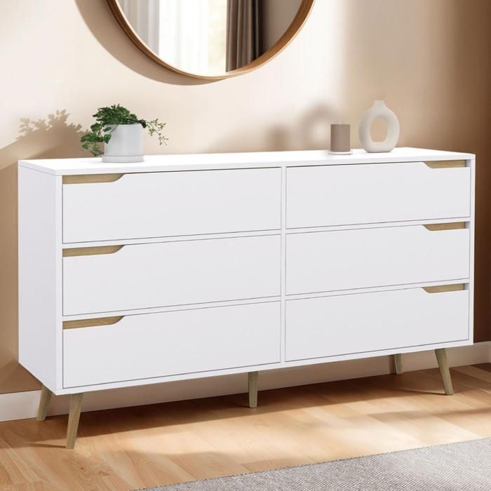 IDMARKET Commode 6 tiroirs HELSINKI XXL 140 cm scandinave blanc IDMARKET Commode 6 tiroirs HELSINKI XXL 140 cm scandinave blanc