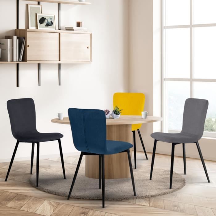 IDMARKET Lot de 4 chaises MACHA en velours mix color bleu, gris clair, gris  foncé, jaune - Cdiscount Maison