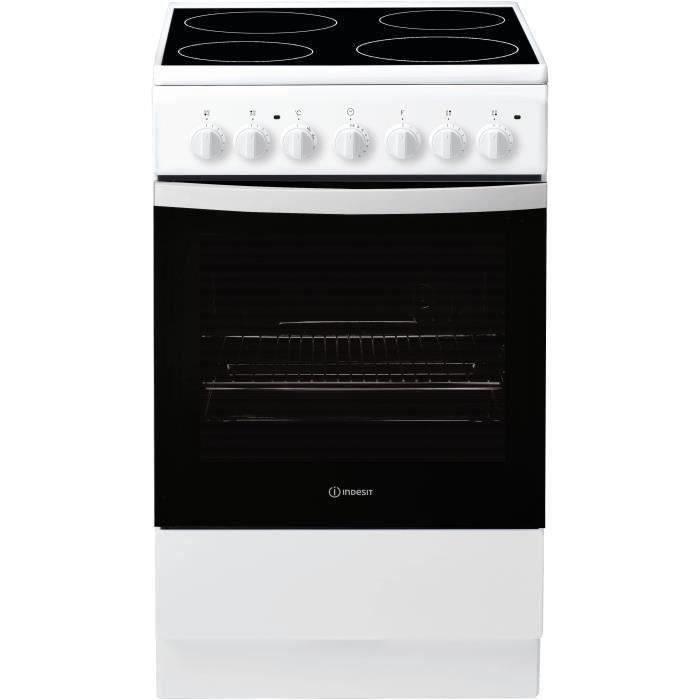 INDESIT IS5V4PHW/E - Cuisinière, Blanc, Table Vitrocéramique, 50cm, 4 zones de cuisson, Manettes, Fo