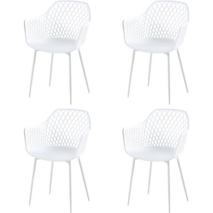 Lot de 4 Fauteuil Chaises Blanc Plastique Scandinave - IPOTIUS - Chaise de  Salle à manger - Cdiscount Maison