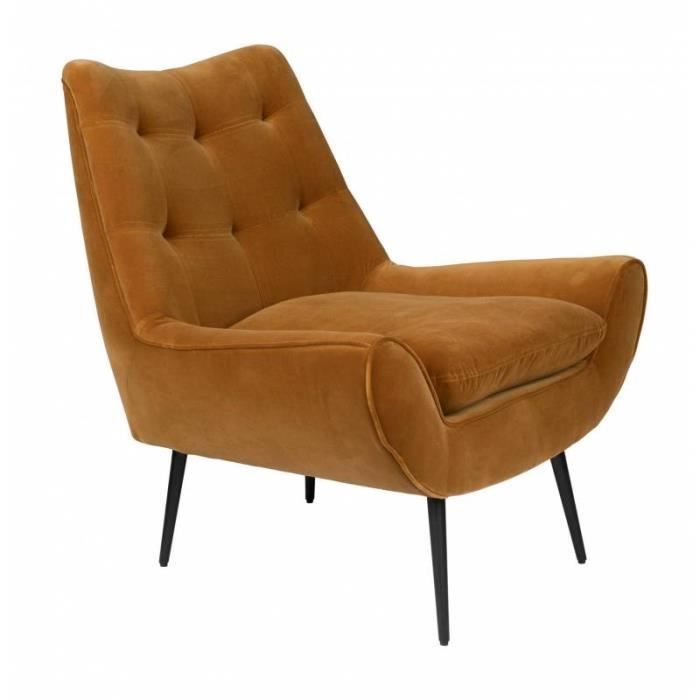 fauteuil lounge glodis dutchbone assise art déco en velours whisky 79x80x83,5cm 83,5
