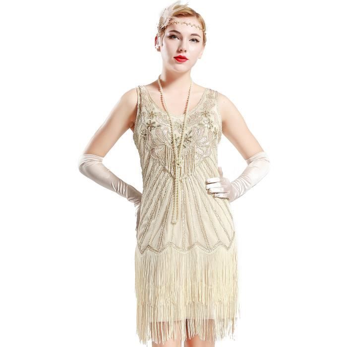 Viloree Robe Gatsby Femme Robe Frangée Costume Gatsby Robe Flapper 1920 V Cou Soirée Paillette