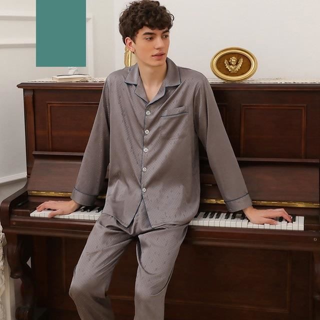 Pyjama en satin de soie,Pyjama en Satin ?� manches longues pour homme et femme, v??tement de nuit 