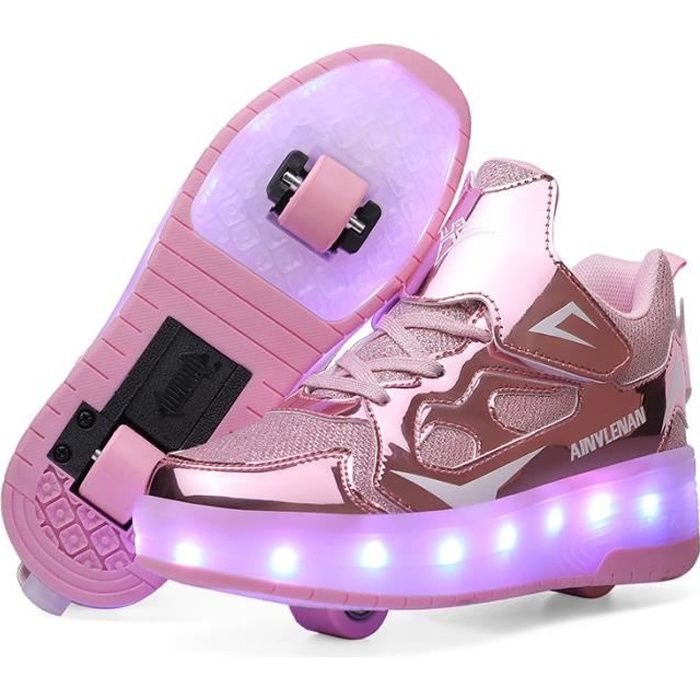 srder-USB Rechargeable Clignotante Chaussures à roulettes 7 Colorés LED Roller Chaussures de Skateboard Baskets Lumineuse avec Roues Sport Multisports Gymnastique Mode pour Garçons et Filles Enfants