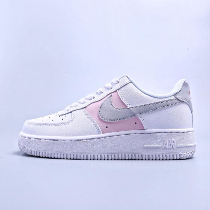 Baskets de basket ball de sport Nike Air Force One pour hommes et femmes Blanc et rose Cdiscount Chaussures