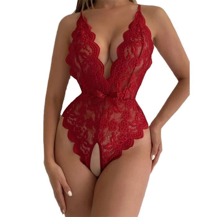 Babydoll Lingerie Sexy En Dentelle Avec String - Nuisette Transparente Femme Pour Soirée Romantique