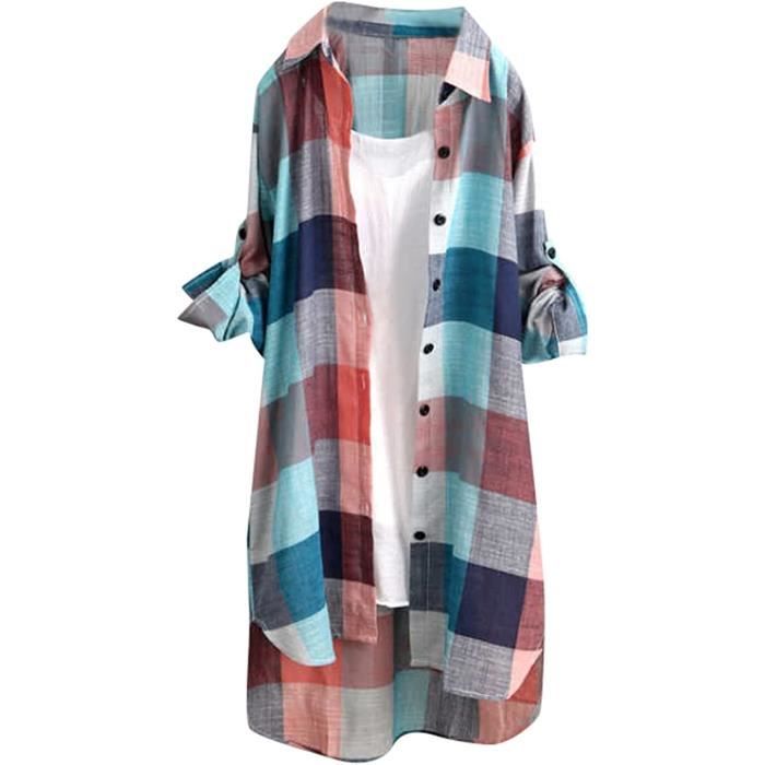 Chemisier Lin Femme Col Rond Manches Courtes Oversized Printemps Été - Tunique Ample