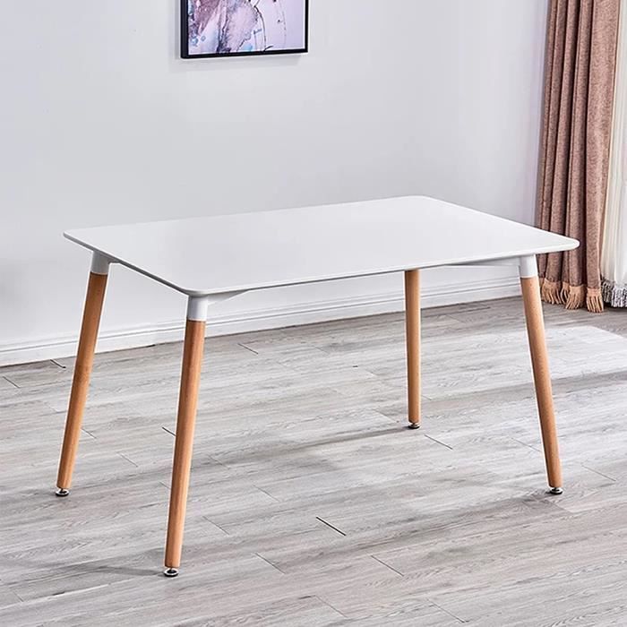 Table à manger scandinave pour 4-6 personnes blanche en Bois Simple Table en bois à quatre pieds