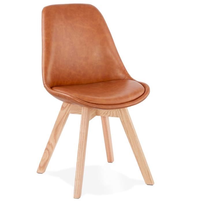Chaise design en bois et similicuir, brun  L.48 x P.56 x H.82 cm