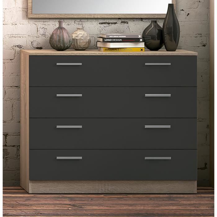 Commode, meuble de rangement coloris chêne cambrian, graphite ...