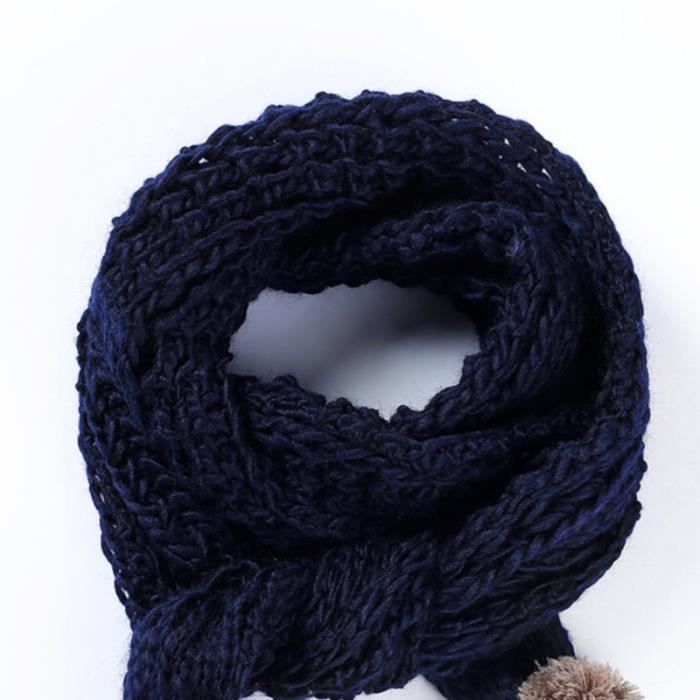 Echarpe D Hiver Pour Bebe En Laine A Tricoter Avec Boule Floue Chaude D Exterieur Pour Enfant Bleu Marine Costume Ensemble Cdiscount
