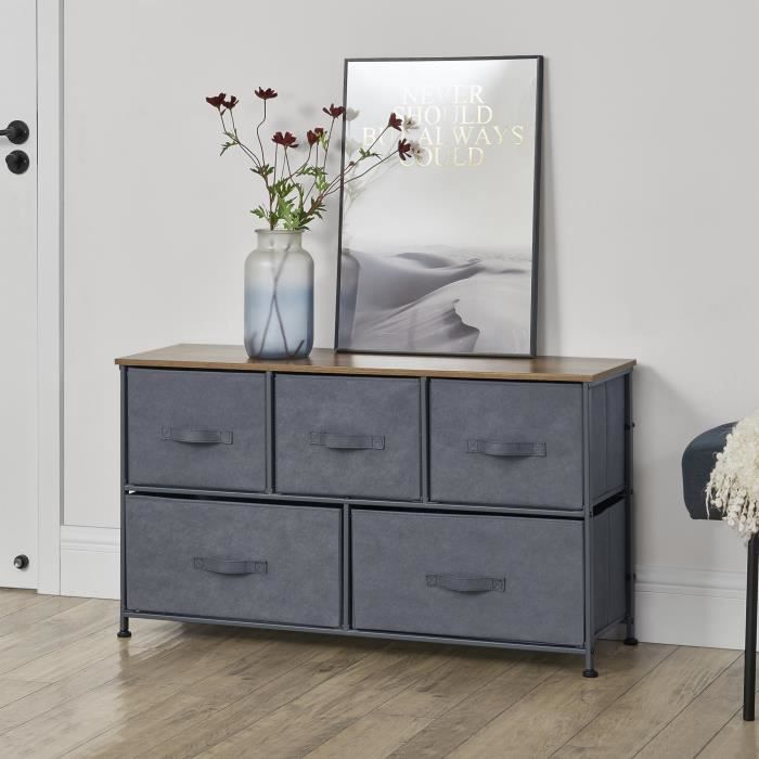 Commode meuble de rangement avec 5 tiroirs en non-tissé 55 x 100 x 29 cm