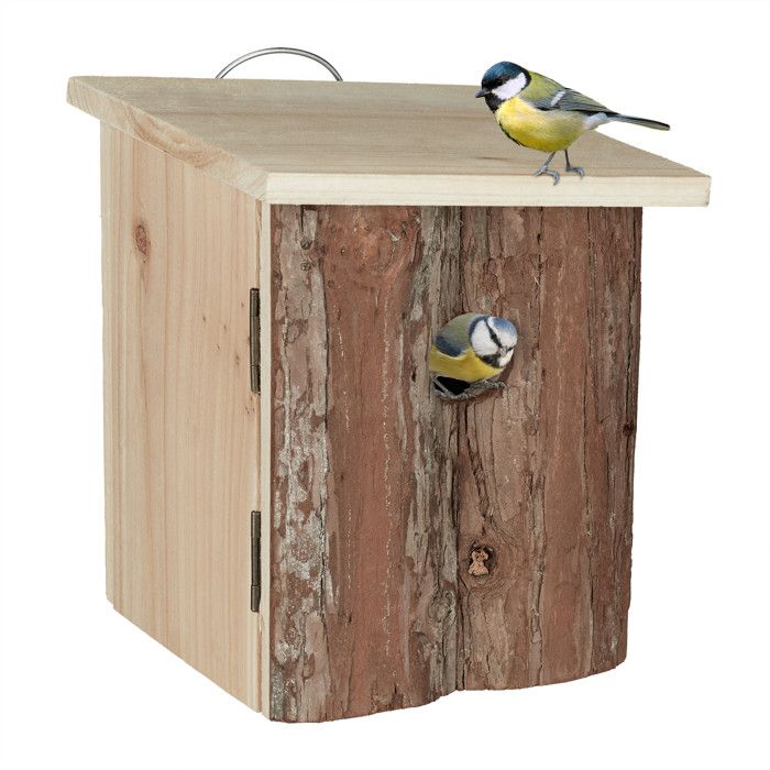 Comparer les prix de Relaxdays Nichoir d’extérieur pour oiseaux, bois, avec écorce, à suspendre, trou d’envol, HLP 20x16,5x16,5 cm, nature
